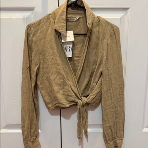 Zara Beige Tie-Front Blouse